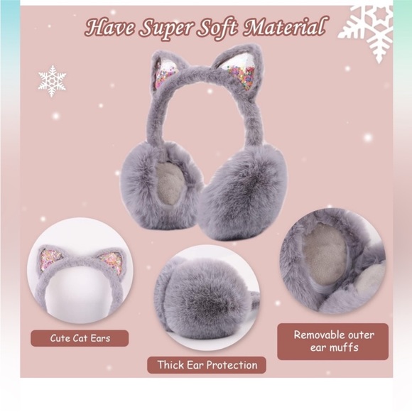 Grey Fuzzy Sparkly Rainbow Cat Ear Muffs OS New - Picture 4 of 5